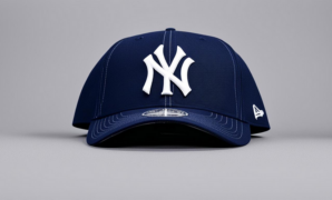 a blue hat with a white logo on it